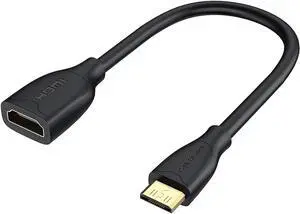 Aomoproing Mini HDMI to HDMI Cable, CableCreation 0.5ft Mini-HDMI Male to HDMI Female Adapter, Support 4K 60Hz, 3D, for Camera, Camcorder, Graphics Card, Laptop,Tablet, HDTV,Projector, 0.5ft, Black