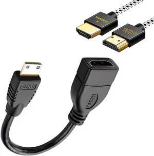 Aomoproing CableCreationMini-HDMI Male to HDMI Female Adapter Bundle with 10ft Ultra Thin HDMI Cable