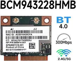 Aomoproing Broadcom BCM943228HMB BCM43228 BCM943228 Half Mini PCI-e Wlan Wireless BT Bluetooth 4.0 Card 300M 2.4G/5G Aomoproing Broadcom BCM943228HMB BCM43228 BCM943228 Half Mini PCI-e Wlan Wireless BT Bluetooth 4.0 Card 300M 2.4G/5G