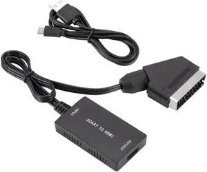 Aomoproing SCART to HDMI Converter with Cable, Wrugste Scart in HDMI Out HD 720P/1080P Switch Video Audio Converter Adapter for HDTV DVD