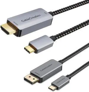 Aomoproing CableCreation USB C to HDMI Cable 3FT 4K@60Hz HDR Bundle with USB-C to DisplayPort Cable 6FT 4K@60Hz, Nylon Braided Cord Compatible for MacBook/Pro/Air, Galaxy S20/ S10, LG V30, Aluminum