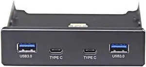Aomoproing Dual 5Gb/s USB 3.1 Type-C & USB 3.0 Computer 3.5 inch Floppy Bay Front Panel 4 Ports USB Hub, USB3 19Pin to 2x USB 3.0 USB-C + 2x Type A Splitter Adapter
