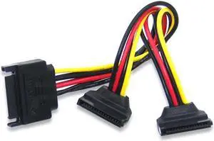 Aomoproing SATA Right Angle 1 to 2 ways 15Pin Sata Power Supply Extension Cable Male to dual Female SATA SSD Power Port Multiplier