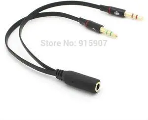 Aomoproing Dual 3.5mm Male to Single Female Headphone Microphone Audio Splitter Cable for Cell Phone & Tablet & Laptop Black Color