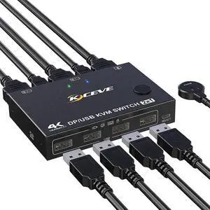 Aomoproing KVM Switch DisplayPort,2 Port DP1.2 KVM Switch Two Computers 1 Monitor to Share Mouse,Keyboard,Printer,Scanner Support 4K@60Hz, 2 USB Cables and Wired Controller Included