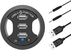Aomoproing USB Hub USB 2.0 Desktop Grommet USB 2.0 Hub Audio Desk Mount Adapter 3 Port Mount in Desk Multi USB 2.0 Ports