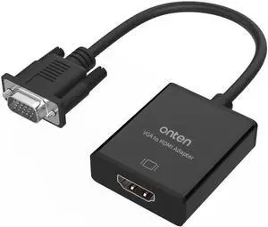 Aomoproing ONTEN VGA to HDMI Adapter, 1080P VGA to HDMI (Male to Female) for Computer, Desktop, Laptop, PC, Monitor, Projector, HDTV with Audio Cable and USB Cable (Black)