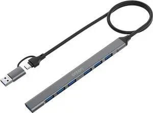 Aomoproing USB C Hub, ONTEN USB C USB to USB Adapter, USB C to USB A Hub, 7 Ports USB-C USB to USB Hub 3.0/2.0, for MacBook Pro, iMac 2021, USB Splitter Aluminum Alloy, Color Gray