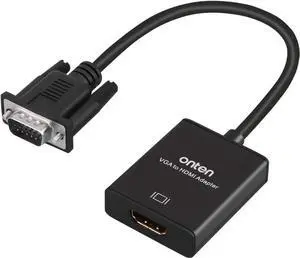 Aomoproing ONTEN VGA to HDMI, 1080P VGA to HDMI Adapter (Male to Female) for Computer, Desktop, Laptop, PC, Monitor, Projector, HDTV with Audio Cable and USB Cable (Black)