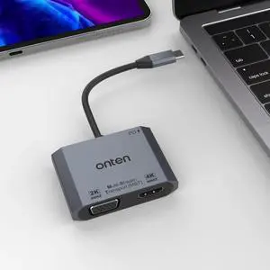 Aomoproing ONTEN USB-C to HDMI VGA Adapter, 1080P VGA and 4K HDMI, USB-C Thunderbolt 3 to Dual Monitor Adapter .for Thunderbole3/4, MacBook Pro/Air,Surface Pro,etc (DP alt Mode Required)