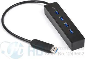 Aomoproing Hot Portable Super Speed 4 ports USB 3.0 Hub LED Indicator 5Gbps Hot-swap Black