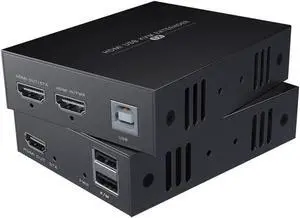 Aomoproing HDMI KVM USB Extender Transmit 1080p HD Video Over Cat5e/6 Ethernet Cable 50m (164ft) for Mouse and Keyboard Control Remote Signals