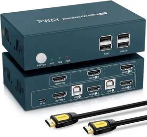Steetek USB-C KVM Switch 2 Port, Type-C KVM Switch, Support 4K@60Hz, 3 USB 2.0, Controll 2 Laptops by 1 Set of Keyboard & Mouse to Share 1 Monitor, Connect Type-C PD1/2 Port to Supply Power for Laptop
