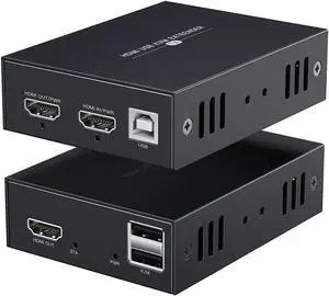 Aomoproing HDMI KVM USB Extender 1080P Over Cat5e/6 Ethernet Cable 50m (164ft) for Mouse and Keyboard Control Remote Signals
