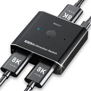 Aomoproing HDMI Switch Splitter 8K @ 60Hz Bi-Directional, 2 in 1 Out or 1 in 2 Out HDMI 2.1 Switch Splitter, Button Switch with EDID Adaptive , Compatible with The Xbox Series PS5, Plug and Play