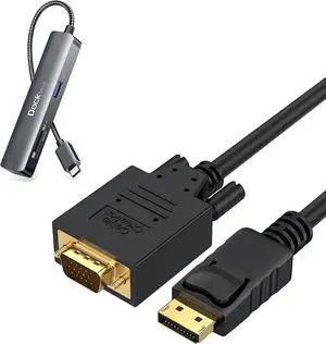 Aomoproing Displayport to VGA Cable 6FT, CableCreation DP to VGA Cable Gold Plated with USB C Hub, Dockteck USB C Dongle 5-in-1 USB Type C Multiport Adapter