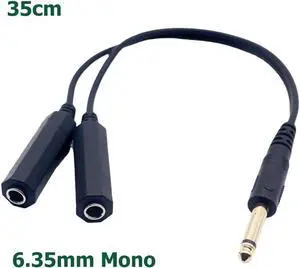 Aomoproing 6.35mm 1/4" Mono TS Plug Male to Dual 1/4" 6.35mm Jack Female Socket Y Splitter Audio Adapter Cable Converter Cord