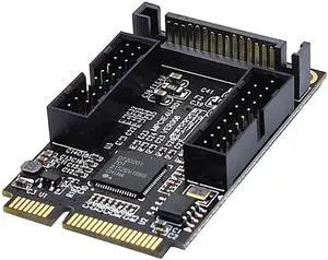 Aomoproing Mini PCIe to Dual 19-Pin Front Panel Extension Card Mini PCIE to USB3.0 Front PIN Head 19PIN Small 4-Pin/Sata Connector(SATA)