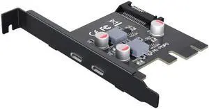 Aomoproing PCI Express x1/x4/x8/x16 to Dual Port Type C Data Transfer PD 20W Quick Charge USB-C Controller PCI-E Type C Add on Card