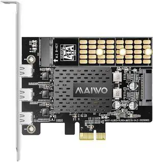 Aomoproing MAIWO Expansion Card PCIE X1 To 3 Port Type C with Built In M.2 Solid State Disk Adapter Card Supports 2280 SSD USBC M2 SATA