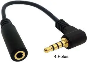 Aomoproing 1Set 3/4 Poles Audio Stereo 90 Degree Right Angled 3.5mm Male to Female Extension Cable