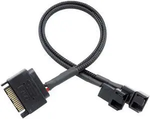 Aomoproing Black Sleeved 27cm Cooler Cooling Fan Splitter Power Cable 12V SATA To 2 Way 3/4Pin Connector for IDE Computer PC(27cm)