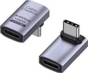 Aomoproing 90 Degree USB C Adapter 2 Pack, UP Angle USB C Male to Female Adapter 40Gbps 240W Compatible with Steam Deck, ROG Ally, Switch, Notebook, PC, Tablet, Phone and More,UP Angle