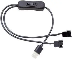 Aomoproing 1 To 2 USB To 4-Pin PWM 5V USB Sleeved Fan Power Adapter Connector Cable with ON Off Switch