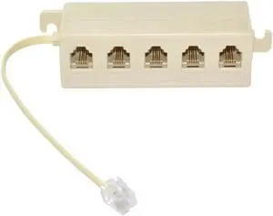 Aomoproing Beige Color 5 Way Outlet 6P4C RJ11 RJ12 Telephone Phone Modular Jack Line Splitter Adapter 1-in-5-out