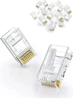 Aomoproing RJ45 Connector 50 Pack Cat6 Cat5e RJ45 Pass Through Plug Ends Ethernet Cable Crimp Network Plug LAN Connector Crystal