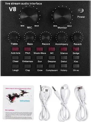 Aomoproing Sound Card Audio Set Interface External USB Live Microphone Sound Card Function for PC Mobile Phone Sing