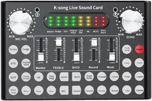 Aomoproing Usb Sound Card 12 Sound Pattern Audio Microphone Webcast Live External Usb Sound Card Bluetooth Function Audio Interface
