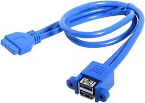 Aomoproing Adaptateur de câble pour carte mère avec vis de 50cm, double USB 3.0 A femelle, 2 ports vers USB 3.0 20 broches 19 broches femelle