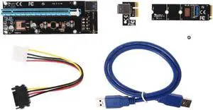 PCI-E 1x To 16x Adapter NGFF M.2 Riser Card USB 3.0 SATA 4Pin Power Cord Mining
