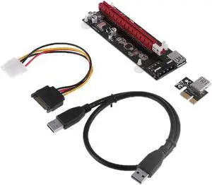 Aomoproing PCIe Riser Card - PCI-E Express 1x to 16x Extension Adapter with 4Pin Molex Power & USB 3.0 Extension Cable, GPU Riser for BTC Bitcoin Mining Rig Equipment, Stable Mining Accessory