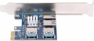 Aomoproing PCIe 1X to 4-Port USB Expansion Card - PCI Express 1X to 16X Slot External Adapter Board, USB Multiplier Card for Bitcoin & Litecoin Mining Rigs, Desktop PC USB Port Expansion