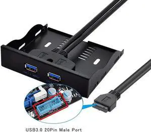 Aomoproing 3.5 Inch Internal Floppy Drive Bay USB 3.0 Hub Adapter - 2-Port USB 3.0 Female Ports with 20Pin Motherboard Connector, Front Panel Mounting Bracket, 60cm Cable for Desktop PC Expansion
