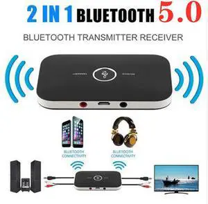 2in1 Bluetooth 5.0 Transmitter & Receiver Wireless A2DP Audio Adapter Aux 3.5mm Audio Player for TV / Home Stereo /Smartphone