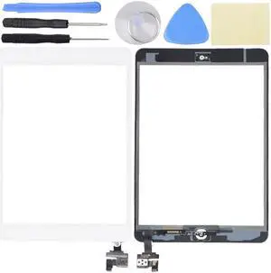 New White Touch Screen Glass Digitizer Replacement+ IC+Home Button for iPad Mini 1 2 + Tools