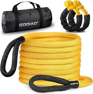 GODIAG Kinetic Recovery Tow Rope 14Tons Pulling Force 20ft/6M 2.5CM  Diameter with 2 Soft Shackles fo