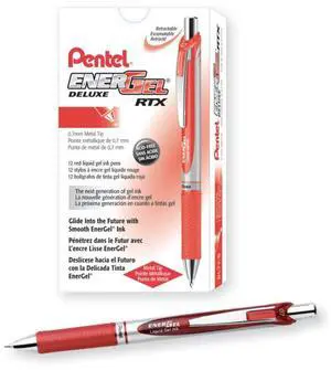 Pentel Gel Pen Retractable Metal Tip .7mm 12/BX Red Barrel/Ink BL77BDZ