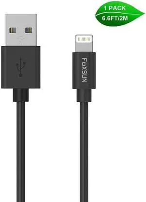 Foxsun AM001005 iPhone Charging Cable 6.6 FT/2M Lightning Cable for iPhone 7/7Plus/6/6Plus/6S/6S Plus/5/5S/5C/SE, iPad Pro/Air/Mini (Black)
