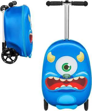 GoPowerBike GoVoyage Kids 2-in-1 Luggage Scooter | 3-Wheel Design with Light-Up Wheels, Foldable and Convertible for Travel | Blue