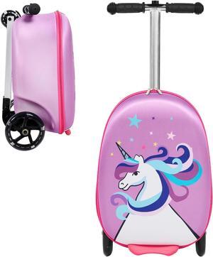 GoPowerBike GoVoyage Kids 2-in-1 Luggage Scooter | 3-Wheel Design with Light-Up Wheels, Foldable and Convertible for Travel | Blue Pink