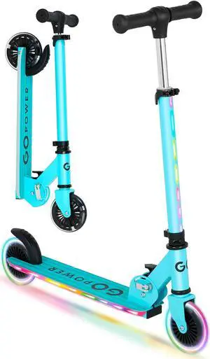 GoPowerBike GoLume 2-Wheel Scooter for Kids | Foldable Kick Scooter with Light Up Deck & Wheels | for Boys and Girls Ages 5