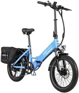 GoPowerBike GoPlus Folding Electric Bike | 20" Fat Tire eBike | 500W Motor, 20mph Top Speed | 45+ Mile Range, 5 Pedal-Assist Levels | Removable Battery | Class 1 & 2 Blue