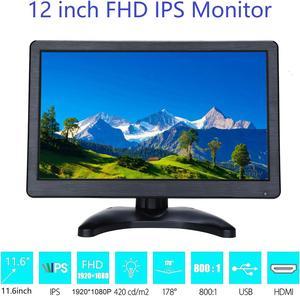 12 inch Monitor FHD 1920x1080 with Video Audio VGA AV BNC USB HDMI 11.6 inch Display for CCTV Camera PC DVD Laptop