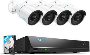 Reolink 8CH 5MP Outdoor Security Camera System, 4pcs Smart Person/Vehicle Detection 5MP Wired PoE Bullet IP Cameras, 8CH 4K NVR with 2TB HDD for 24/7 Recording, RLK8-510B4-A