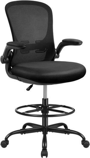 Devoko Drafting Chair Tall Office Chair with Flip-up Armrests Office Desk Chair Ergonomic Mesh Chair Lumbar Support with Adjustable Height (Black)
