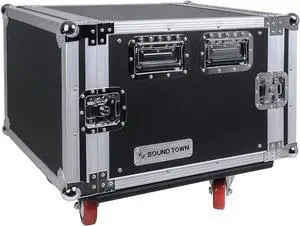 Sound Town 8U PA/DJ Rack/Road Case, 8-Space, with 17” Depth, Casters, Plywood, Metal Ball Corners (STRC-8UW)